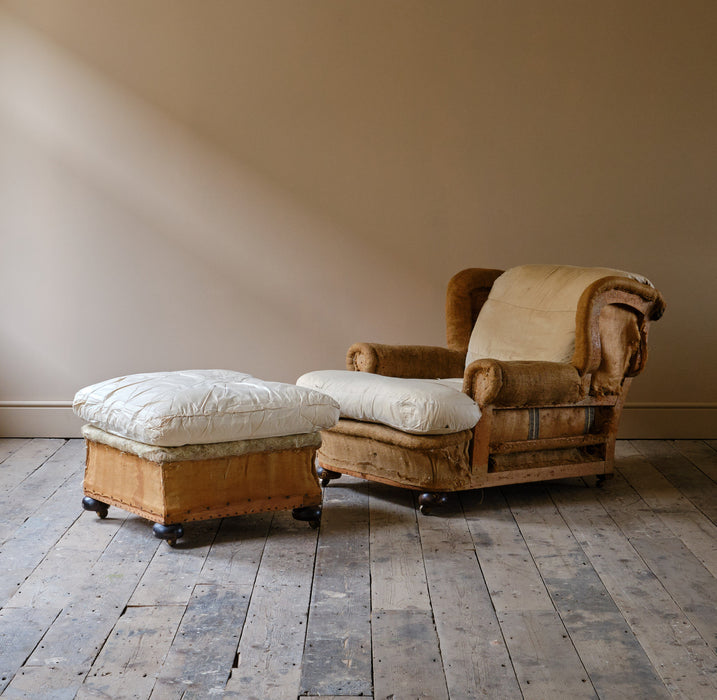 HARRODS COUNTRY HOUSE ARMCHAIR AND FOOTSTOOL