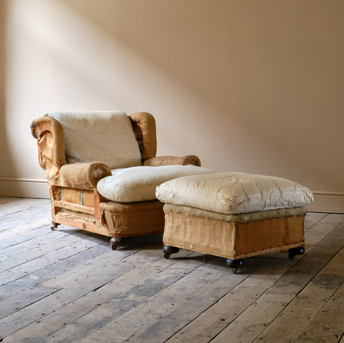 HARRODS COUNTRY HOUSE ARMCHAIR AND FOOTSTOOL