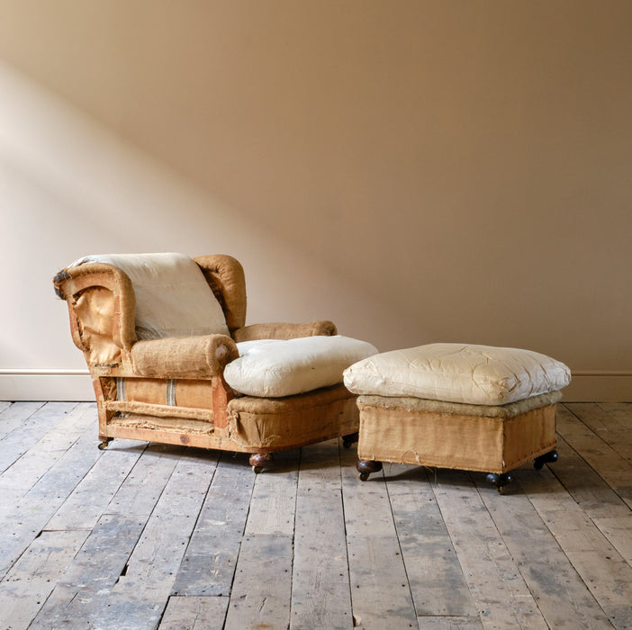 HARRODS COUNTRY HOUSE ARMCHAIR AND FOOTSTOOL