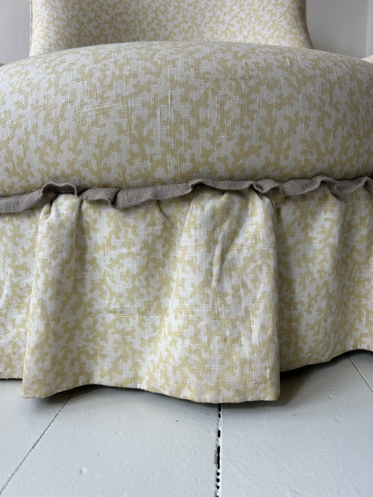 Bow fronted slipper chair in Veere Grenney ‘Folly’
