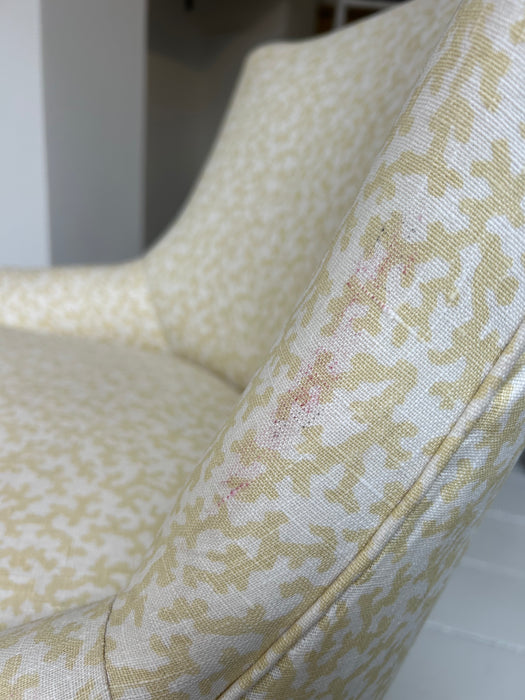 Bow fronted slipper chair in Veere Grenney ‘Folly’