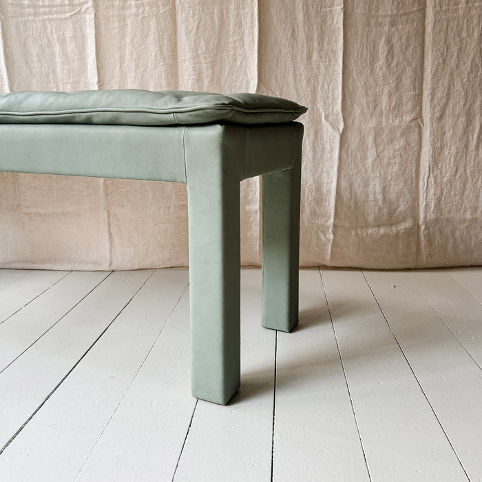 AVAILABLE NOW - Percy Bench in duck egg leather
