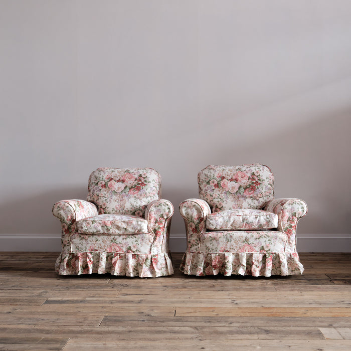 Pair of English House Armchairs in Chintz Covers